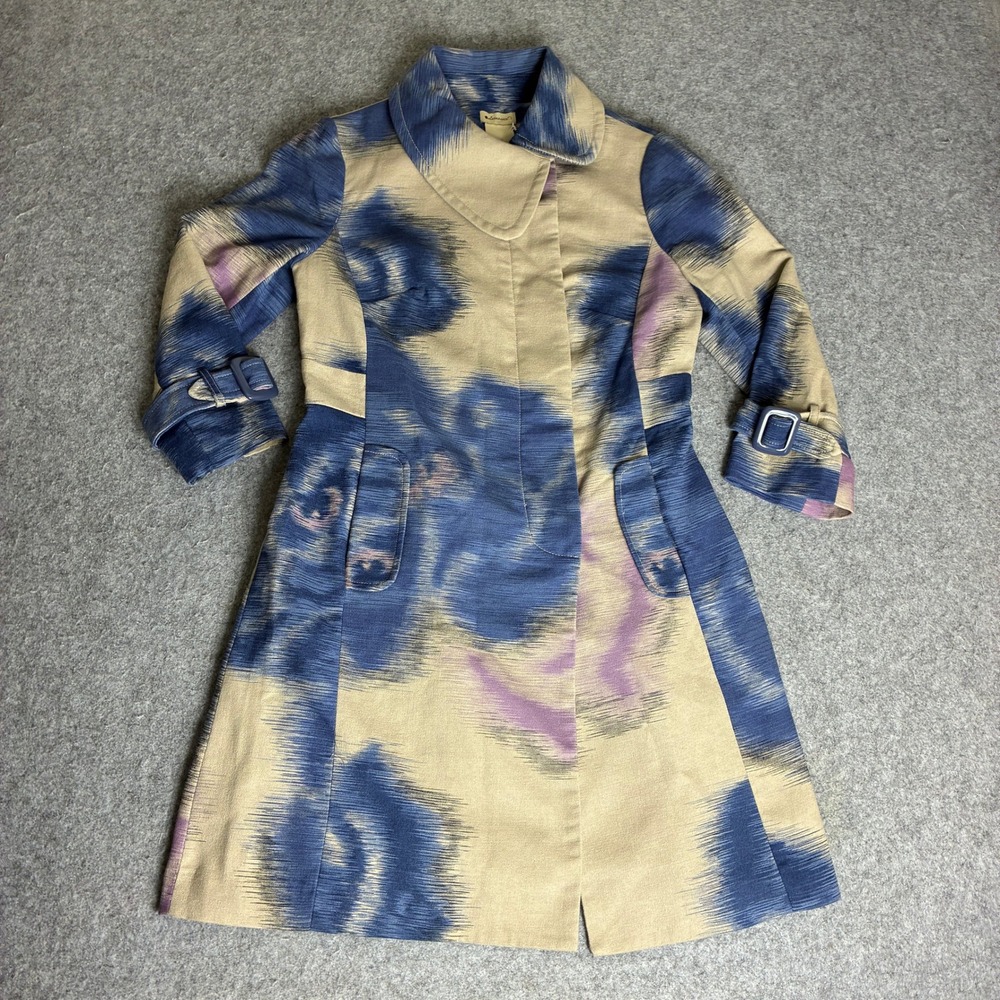 Anthropologie Elevenses Womens Size 4 Blue Abstract Ikat Floral Skirt Dress Coat